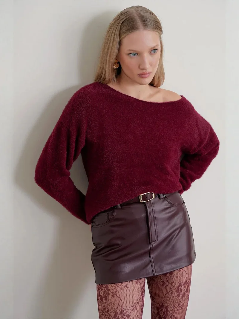 ميكسراي MIXRAY Asymmetrical Collar Knit Sweater